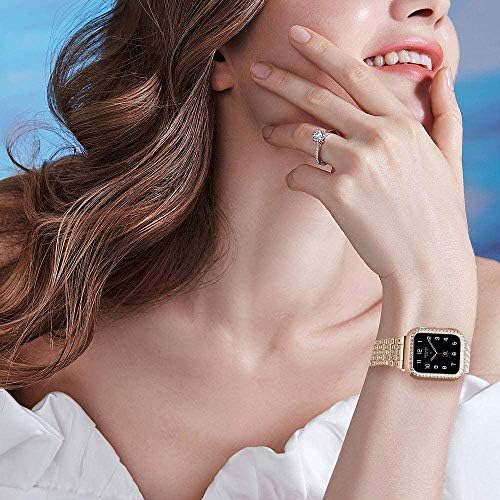3-пакет компатибилен со Apple Watch Band + Case 38mm 40mm 41mm 42mm 44mm 45mm, жени што блакаат дијамантски метални ленти со дијамантски
