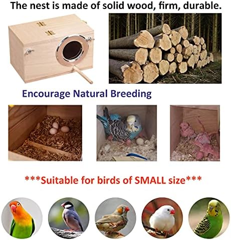 JSLZF Parakeet гнездо кутија, кутија за одгледување птици со перка, дрво буџинско гнездо кутија за птици, папагали, bубовни птици, папагал, финч, врабец 7,8 x 4,7 x 4,7