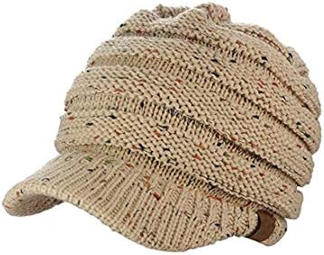 Womenенски топол кабел за женски топол бучен кабел плетен неуредна пунџа капа од коњчиња за визир