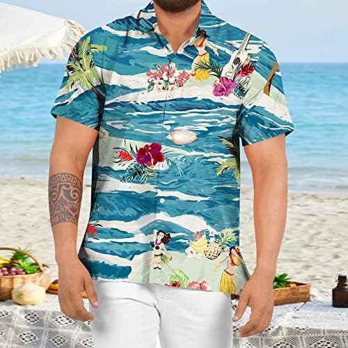 Beuu 2022 Нови кошули за хавајски хавајски кошули, летно копче за кратки ракави надолу тропски цветни принт опуштено вклопување на