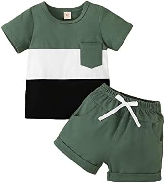 Noubeau Baby Boy Comless Toddler Boy Summer Outfits кратки ракави крпеница Топ маица и влечење кратки сетови 2 парчиња