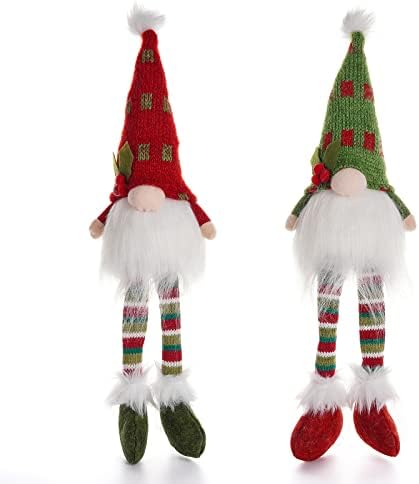 Apchfiog Божиќни гноми осветлена црвена зелена тота со LED светло и висат нозе плишани нисе џуџе елф за нивоата на послужавник