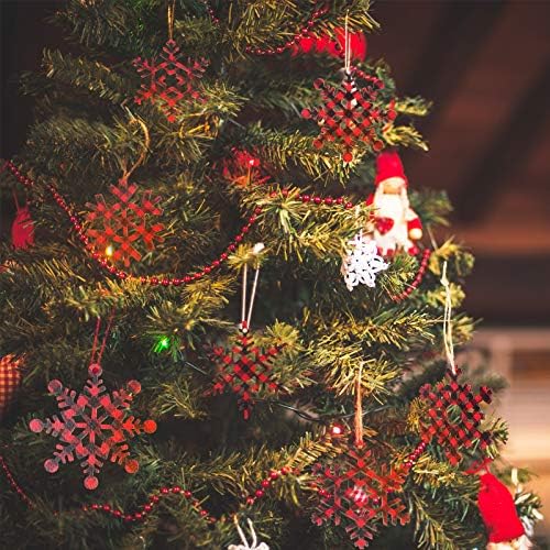 40 парчиња биволски карирани Божиќни дрвени снегулки украси снегулки дрвени парчиња занаети дрво сет со 40 парчиња клинови за DIY занаети