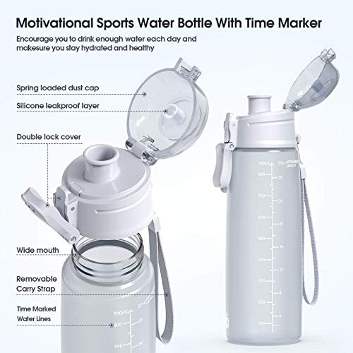 Y & 3 32oz Мотивациски фитнес спортско шише со вода со временски маркер, БПА бесплатна пластика Тритан, проток на проток на врвот,