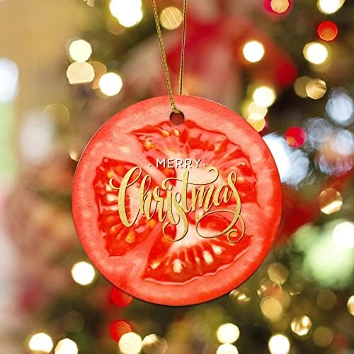 Божиќен порцелан украс Среќен Божиќ домат Керамички фонд Фарм свежа 3,2 инчи двострана печатење модерен керамички украс за украсување на