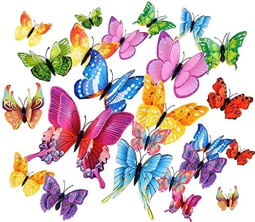 24 ЕЕЗ Пеперутка Ѕид Декор, Отстранлив 3д Двослоен Пеперутка Ѕид Налепници, Пеперутки Декорација Погоден ЗА Сам Деца Расадник, Спална