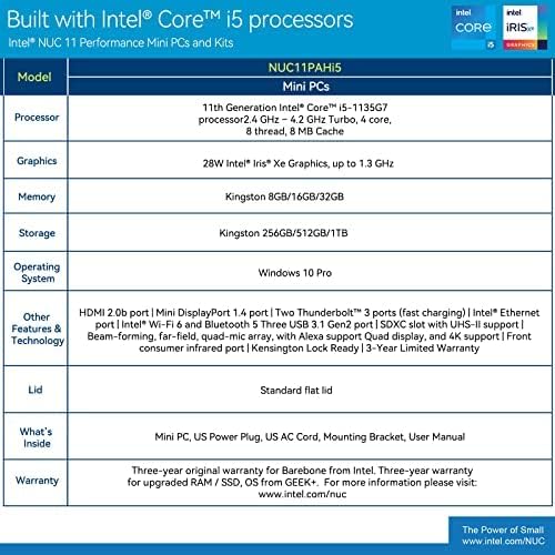 Intel NUC 11 Pro NUC11PAHi5 Пантер Кањон Десктоп Мини КОМПЈУТЕР, Intel® Core i5-1135G7 4-Јадра, 2.4-4.2 GHz Турбо, 28w Intel® Iris Xe