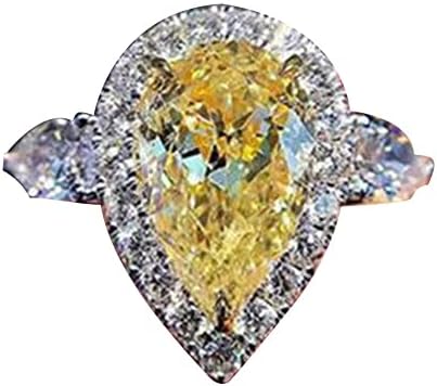 Faux 925 Стерлинг сребрен целосен дијамантски прстен пенлив цитрин солза прстен 3 карат цирконија посветеност хало прстен CZ