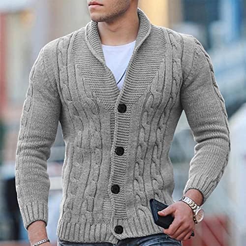 Џемпери Машки кардиган обичен шал шал со долг ракав со цврсто копче за плетење џемпер