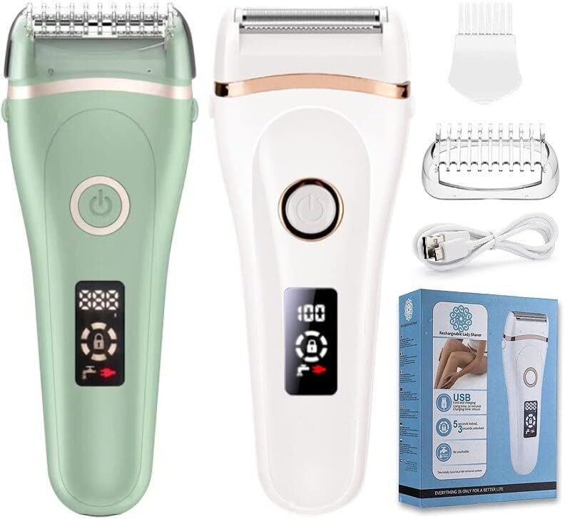 Електричен брич безболен жени бричење за дама USB полнење влажно и суво со употреба на тримери за бикини за водоотпорен ЛЦД -дисплеј