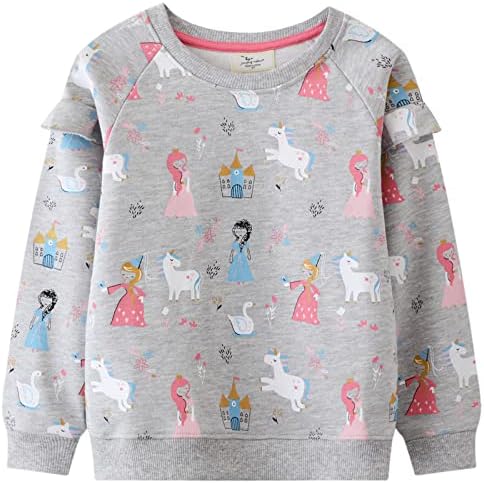 ДДСОЛ Бебе девојки, џемпер со еднорог срце, памук со долги ракави со долги ракави маици маици за деца со мали дете, со големина 2-8t