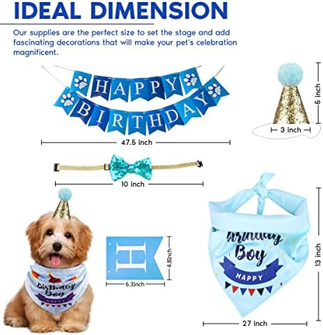 Кучињата го заслужуваат тоа момче куче роденденска забава материјал 8 парчиња по пакет куче роденденска капа, лак -вратоврска, бандана,