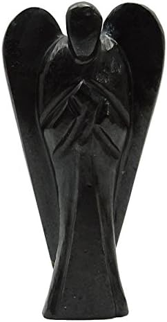 Хармонизирајте го црниот опсидијан Обелиск камен врежан ангел психички старател духовен дар Реики лекување кристал