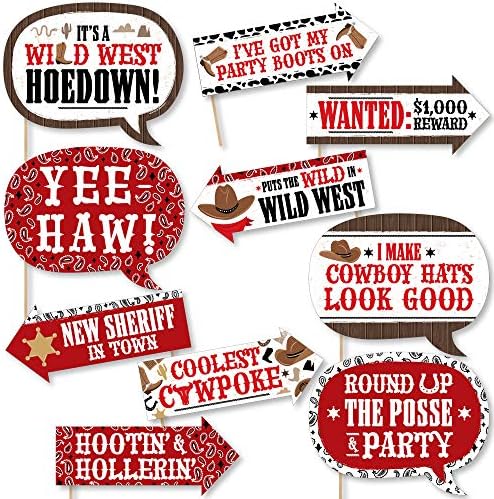 Голема точка на среќа Смешен западен Хоудаун - Комплет за фото -кабини за забави на Wild West Cowboy - 30 брои
