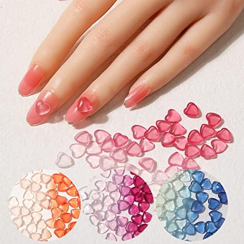 Jerclity 80 парчиња светлина промена на срцето на ноктите 3D loveубов срцев нокти привлечност за акрилни нокти нокти срцев ринестон розово црвено
