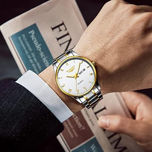 CrownQin Fashion Mens Silver Watch Classic Business Watchs на зглобот со водоотпорен челик водоотпорен кварц часовник за мажи