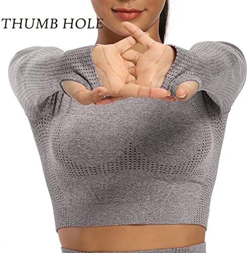 Gymspt Беспрекорен долги ракави култури за жени за вежбање спортска облека за спортска облека со активна облека палецот за палецот