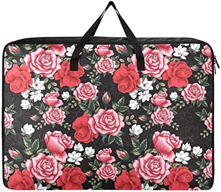 Торба За Складирање Со Голем Капацитет-Розова Роза Магнолија Цвеќиња Јорган Облека Организатор Декорација Плакар Патент Подвижна