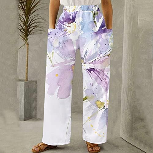Женски Панталони Одговараат На Секојдневни Жени Обични Панталони На Плажа Печатење На Цвет Од Глуварче Еластичен Џеб За Половината