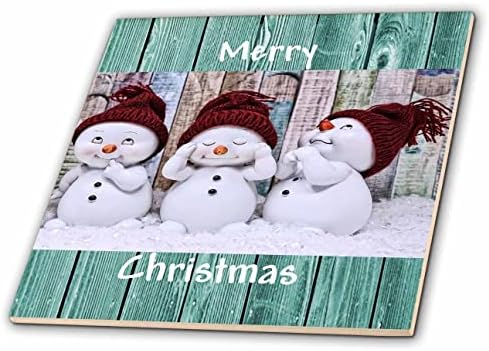 3дроуз Слика На Тројца Слатки Снешковци Со Капи На Дедо Мраз На Земја Дрво-Плочки
