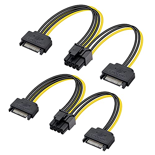 Gelrhonr sata to pcie кабел, двојна SATA 15pin до 8-пин PCI-E Power Cable y Splitter Extension Extension за графичка видео картичка-7.4in-2
