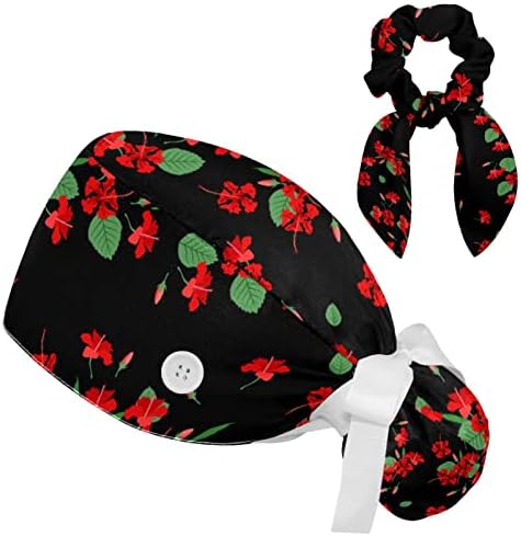 Тропски црн цветен цвет прилагодлив капа за капаче за чистење со копче, работна капа за џемпери со лак за коса