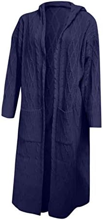 Womenените со долги ракави кабел плетено копче надолу по џемперот со долг кардиган, отворено предниот дел од палто за трикотажа со џебови