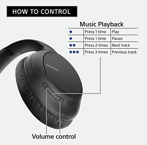 Слушалки за откажување на Sony Noise WHCH710N: Безжичен Bluetooth над слушалките за уво со микрофон за телефонски повик, сина