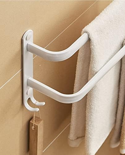 Општо едноставна решетка за пешкири, решетка за двојни крпи, алуминиумски wallид монтирана 2 нивоа пешкир со кука, бел водоотпорен