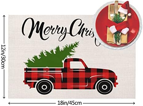 Валдеал Божиќни Плакети Комплет од 4, 12 х 18 Инчи Црн Црвен Бивол Карирани Божиќни Дрвја Камион Зимски Празник Трпеза Душеци