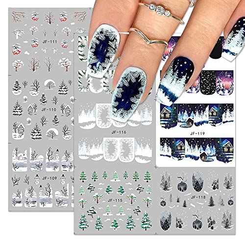 36 листови Божиќни налепници за уметност за нокти Зимски декорации за нокти за Божиќ налепници за пренесување на вода за жени