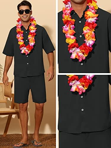Ларс Амадеус Хавајски сетови за машки кратки ракави копче надолу кошула и шорцеви летни 2 парчиња костум