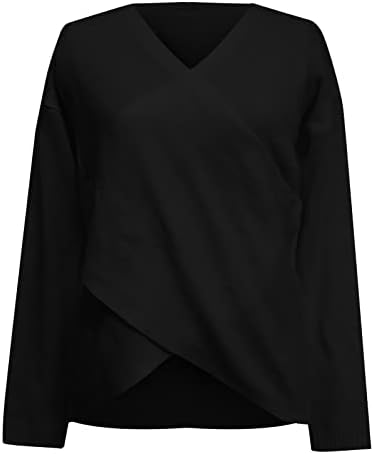 Prdecexlu колеџ за одмор џемпер за жени со долг ракав елегантен асиметричен цврсти џемпери Jerseyерси V вратот Дише