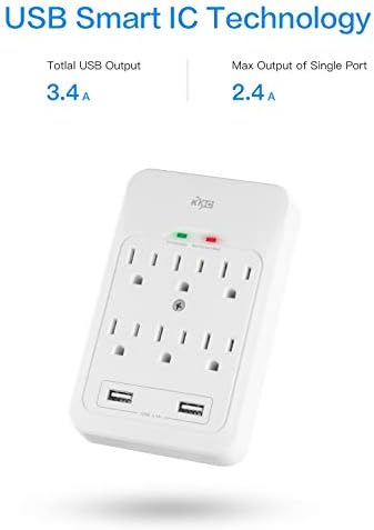 KMC 6-OUTLET Surge Tap, 2 USB порти, 980 oulулс заштитеник, бел