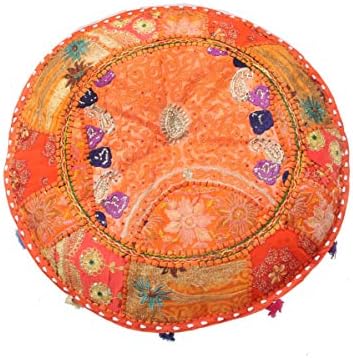 Џајпур Текстилен Центар Индиски Отомански Пуф Покритие Гроздобер Памук Печ Работа Пуф Покрие Традиционален Хипи Пуф Покритие Индиски Османлиски