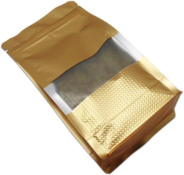 300 парчиња/Многу Запечатлива Странична Кутија За Складирање Храна Торбичка За Стоење Злато Со Линии Миларна Фолија Проѕирен Прозорец