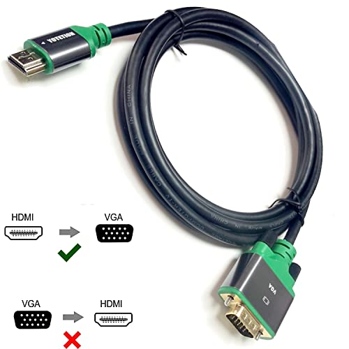 Yotetion HDMI до VGA 6FT кабел со IC, позлатен HDMI до VGA компатибилен за компјутер, десктоп, лаптоп, компјутер, монитор, проектор, HDTV, Raspberry