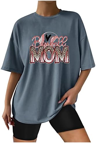 Womenените Бејзбол мајки кошули лето смешно печатено графички преголем туничен врвови со цврста боја лабава удобна блуза маичка