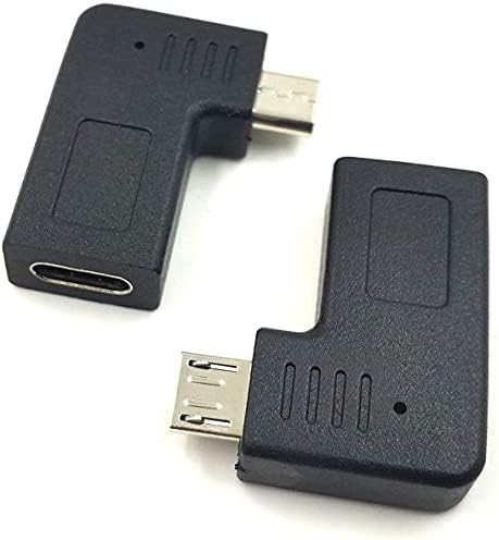 USB тип C до микро USB адаптер за конверзија, [сет од 2] 90 степени со агол во форма на L-форма во форма на L-форма на тип-Ц до микро