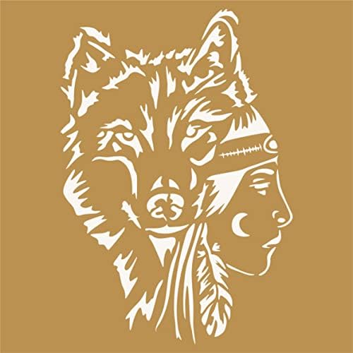Волк девојка матрица, 6,5 x 9,5 инчи - Домородни Американски заштитници на духови духови Водич за глава за глава за сликање