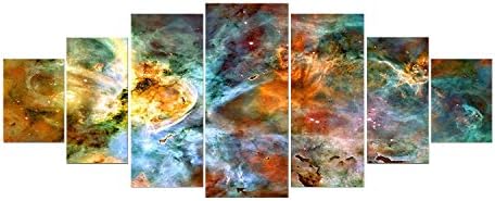Startonight Акрилна стаклена wallидна уметност - обоена маглина - Елегантен сјајно уметничко дело на природата од 7 панели 36 x 95