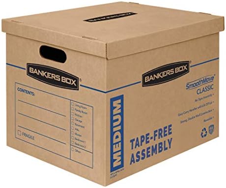 Bankers Box Mumainmove Classic Mide Modion Modion Modion, 8 пакувања, склопување без лента, рачки за лесна носење, 18 x 15 x 14