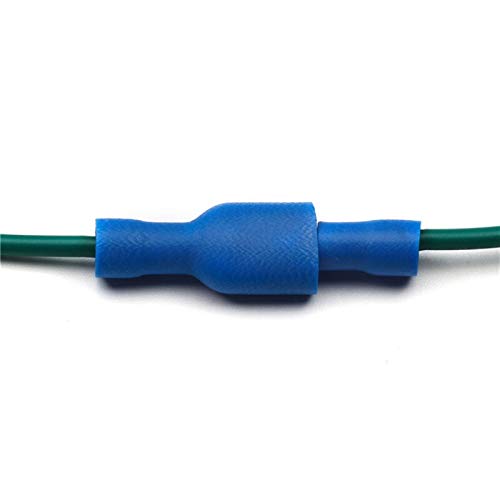 Ernahdasa Wire Connectors, 100 парчиња 6,3 mm 16-14awg Femaleенски машки електричен конектор за жици Изолиран Crimp Termine Spade Blue FDFD2-250 MDD2-250 за конекција на жица