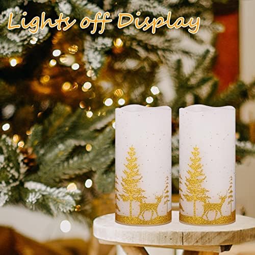 Скаирипа Божиќни предводени свеќички треперење: Восочни свеќи со батерија со далечински, реални свеќи за столбови со декорации за