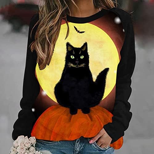Narhbrg тиква и гноми кошула жени за џемпери за Ноќта на вештерките, обични долги ракави пулвер врвови гроздобер графички удобно