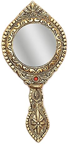 Далал рачно огледало со рачка Гроздобер компактен за лична шминка суета преносно патување кожа рајстани огледало оксид метал двојно