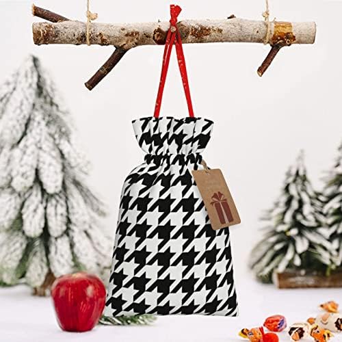 Аугенстерн Врвки За Божиќни Торби За Подароци Пес-Тартан-Црно-Бели Подароци Торби За Завиткување Божиќни Вреќи За Завиткување Подароци Торбички