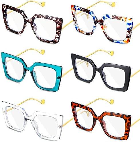 Кингдер 6 Спакувајте Преголеми Сини Светлосни Очила За Жени Квадратни Сини Очила За Блокирање На Светлина Стилски Очила За Читање