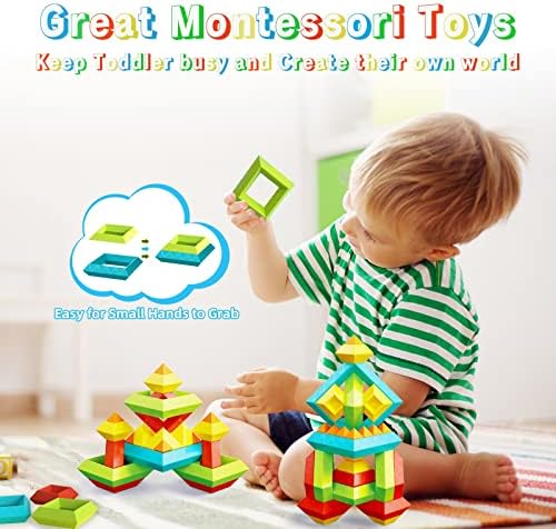 Ојес Монтесори Играчки за 2 3 4 5 годишни Играчки За Редење За Мали Деца 1-3 Градежни Блокови 30 парчиња Блокови За Редење Предучилишно
