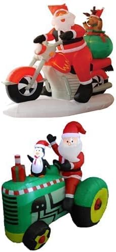 Два божиќни украси за украси, вклучуваат мотоцикл со надувување на Дедо Мраз и ирваси за надувување, и 5,3 стапки високи надуени за надувување